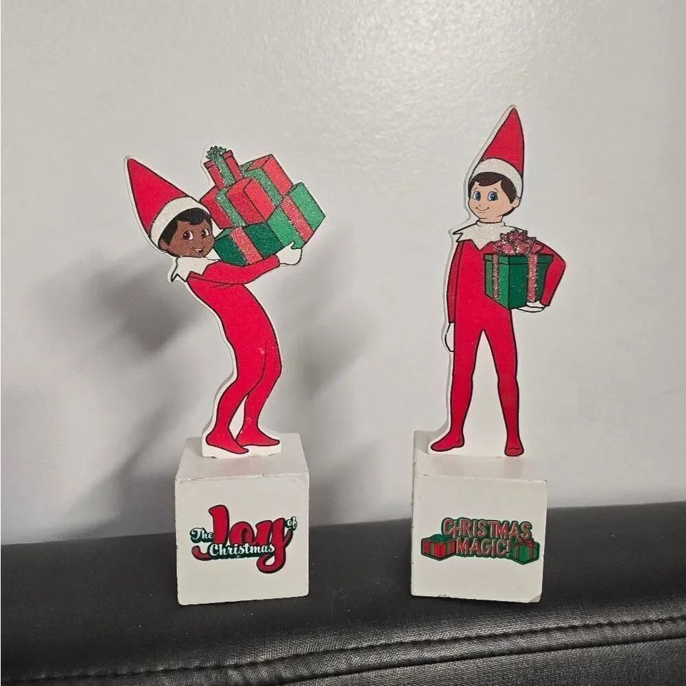 Bundle of two Elf on the Shelf Wooden Table Sign Decor Christmas 7"